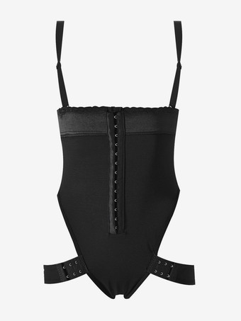 ブラック ランジェリー シェイプウェア ブラック フロントボタン ベリーベルト バックル サスペンダー ボディシェイピングパンツ ヒップ露出 ジャンプスーツ 取り外し可能なストラップ付き