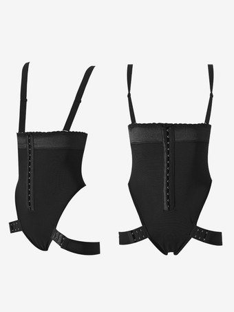 ランジェリー シェイプウェア ブラック フロントボタン ベリーベルト バックル サスペンダー ボディシェイピングパンツ ヒップ露出 ジャンプスーツ 取り外し可能なストラップ付き