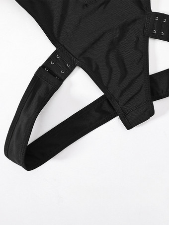 ランジェリー シェイプウェア ブラック フロントボタン ベリーベルト バックル サスペンダー ボディシェイピングパンツ ヒップ露出 ジャンプスーツ 取り外し可能なストラップ付き