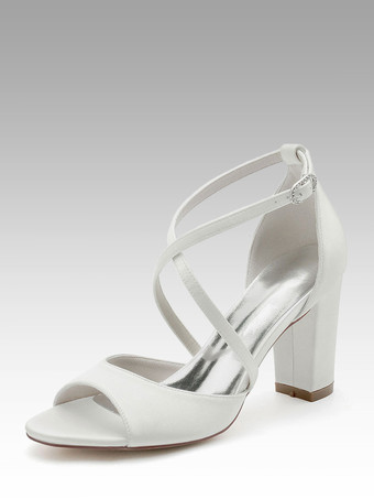 Scarpe da sposa da donna Scarpe da sposa con tacco largo e punta aperta in raso