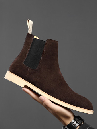 メンズチェルシーブーツ 伸縮性のあるバンデージ スエードレザー カジュアルシューズ
