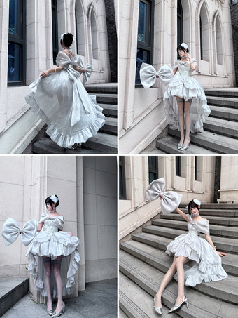 ロリータドレス、オフショルダーの甘い妖精JSKプリンセスドレス、リボンとチョーカーとアームバンドのセットアップ