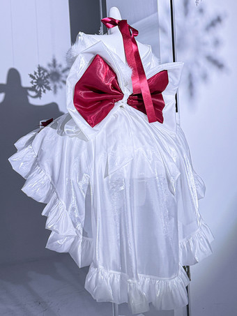 ホワイト ロリータドレス、オフショルダーの甘い妖精JSKプリンセスドレス、リボンとチョーカーとアームバンドのセットアップ