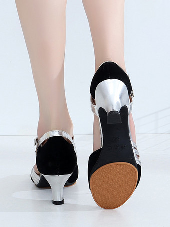 レディースダンスシューズ スエードレザー ミッドヒール オープントゥシューズ