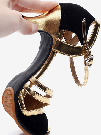 レディースダンスシューズ スエードレザー ミッドヒール オープントゥシューズ