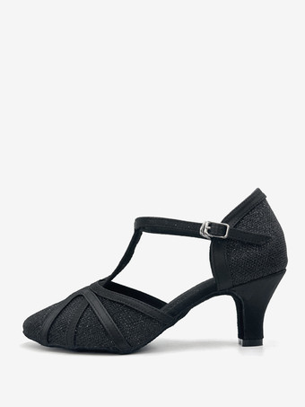 レディースダンスシューズ ゴールドシャイニーメタリックミッドヒール ポインテッドトゥシューズ