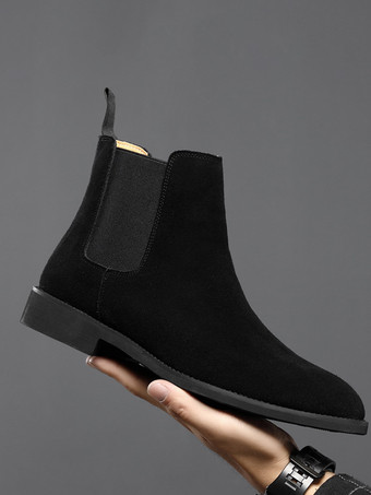 メンズチェルシーブーツ 伸縮性のあるバンデージ スエードレザー カジュアルシューズ