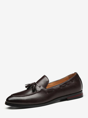 メンズ タッセルローファー スリッポン ポインテッドトゥ フラットシューズ カジュアルシューズ