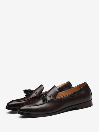 メンズ タッセルローファー スリッポン ポインテッドトゥ フラットシューズ カジュアルシューズ