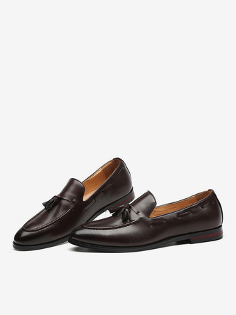 メンズ タッセルローファー スリッポン ポインテッドトゥ フラットシューズ カジュアルシューズ