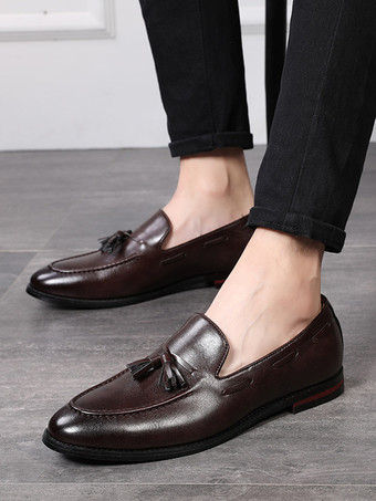 メンズ タッセルローファー スリッポン ポインテッドトゥ フラットシューズ カジュアルシューズ