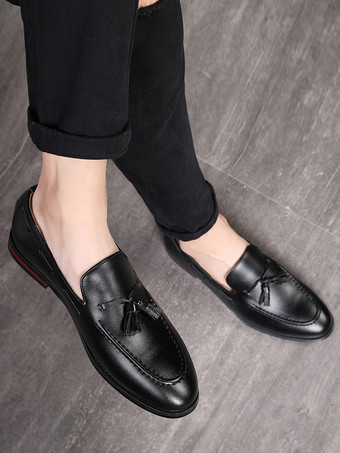 メンズ タッセルローファー スリッポン ポインテッドトゥ フラットシューズ カジュアルシューズ