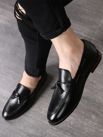 メンズ タッセルローファー スリッポン ポインテッドトゥ フラットシューズ カジュアルシューズ