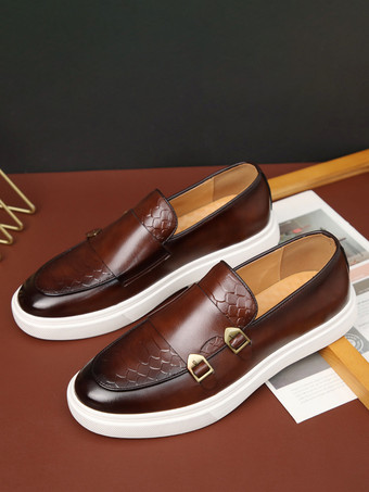 メンズ モンクストラップ バックル ローファー スリッポン チャンキーソール カジュアルシューズ