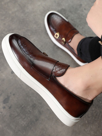 メンズ モンクストラップ バックル ローファー スリッポン チャンキーソール カジュアルシューズ