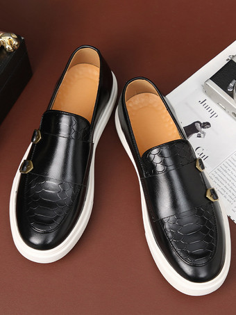 メンズ モンクストラップ バックル ローファー スリッポン チャンキーソール カジュアルシューズ