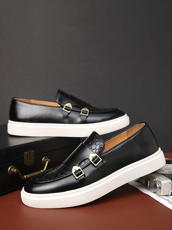 メンズ モンクストラップ バックル ローファー スリッポン チャンキーソール カジュアルシューズ