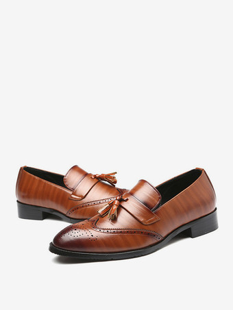 メンズ タッセルローファー スリッポン ポインテッドトゥ ウィングチップ ブローグシューズ ローヒール ペニーローファー