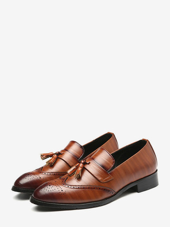 メンズ タッセルローファー スリッポン ポインテッドトゥ ウィングチップ ブローグシューズ ローヒール ペニーローファー