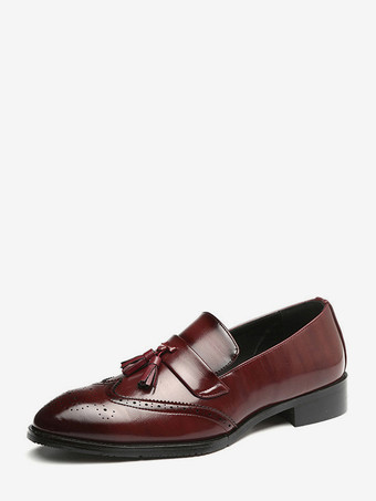 メンズ タッセルローファー スリッポン ポインテッドトゥ ウィングチップ ブローグシューズ ローヒール ペニーローファー