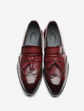 メンズ タッセルローファー スリッポン ポインテッドトゥ ウィングチップ ブローグシューズ ローヒール ペニーローファー