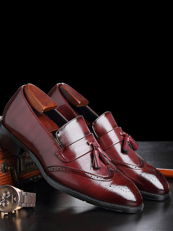 メンズ タッセルローファー スリッポン ポインテッドトゥ ウィングチップ ブローグシューズ ローヒール ペニーローファー
