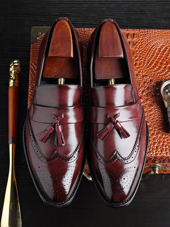メンズ タッセルローファー スリッポン ポインテッドトゥ ウィングチップ ブローグシューズ ローヒール ペニーローファー