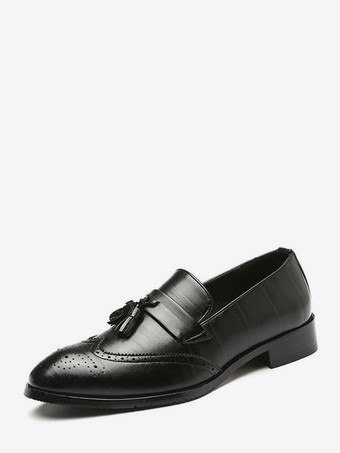 メンズ タッセルローファー スリッポン ポインテッドトゥ ウィングチップ ブローグシューズ ローヒール ペニーローファー