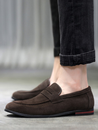 ディープブラウンメンズ ペニーローファー PUベルベットレザー モックトゥ スリッポン カジュアルシューズ