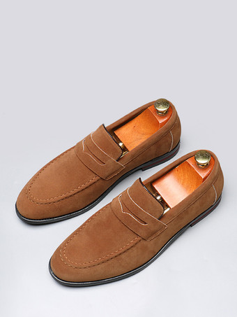 イエローメンズ ペニーローファー PUベルベットレザー モックトゥ スリッポン カジュアルシューズ