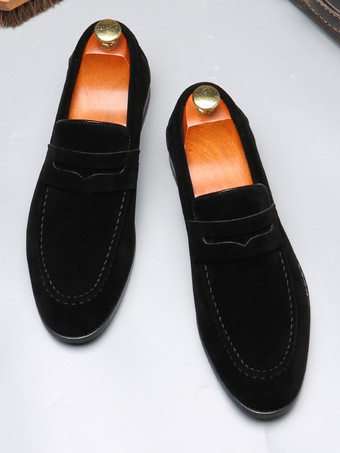 ブラック メンズ ペニーローファー PUベルベットレザー モックトゥ スリッポン カジュアルシューズ