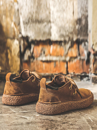 メンズ スエードレザーローファー レースアップ ラウンドトゥ レトロ プラットフォーム チャンキー カジュアルシューズ