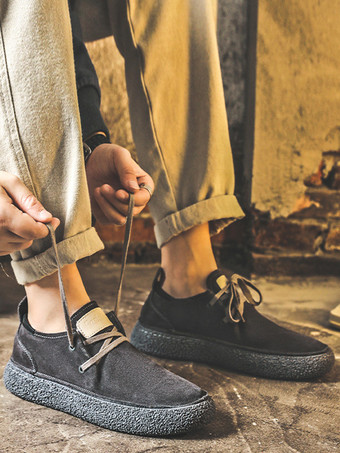 メンズ スエードレザーローファー レースアップ ラウンドトゥ レトロ プラットフォーム チャンキー カジュアルシューズ