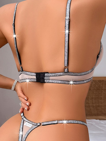 セクシーなメッシュランジェリー ブラック 大人用 ブラ＆ショーツ 2点セット