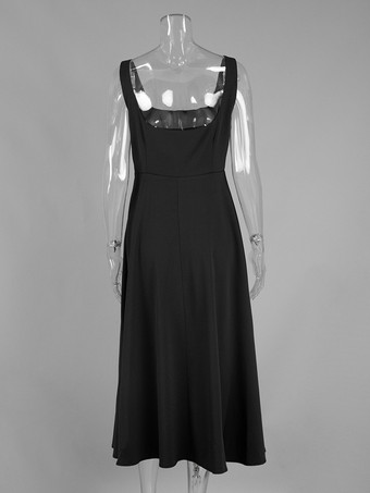 スクエアネック、ノースリーブ、Aライン、マキシドレス（2025年夏）