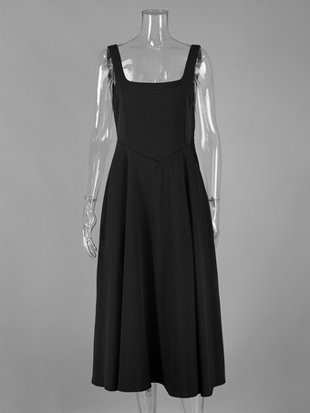 スクエアネック、ノースリーブ、Aライン、マキシドレス（2025年夏）