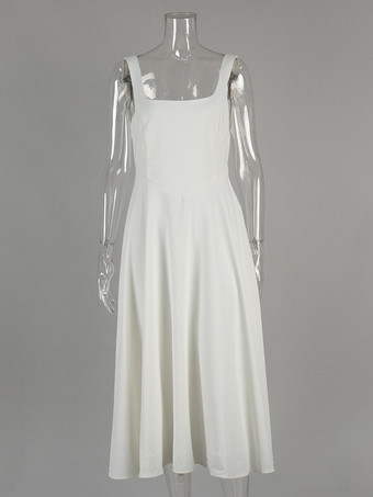 スクエアネック、ノースリーブ、Aライン、マキシドレス（2025年夏）