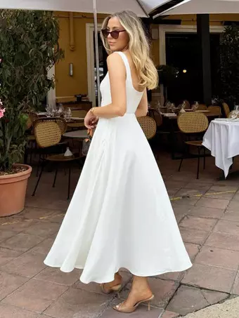 Square Neck Sleeveless A-line Maxi Dress For Summer 2026 Square Neck Sleeveless A-line Maxi Dress For Summer 2026