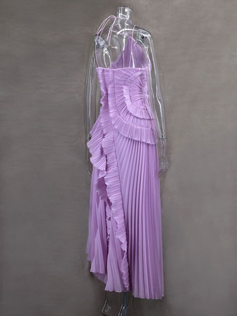 ホルターネックのフリル付きシフォンマキシドレス（イレギュラーヘム）2025年スペシャルイベント向け