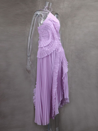 ホルターネックのフリル付きシフォンマキシドレス（イレギュラーヘム）2025年スペシャルイベント向け