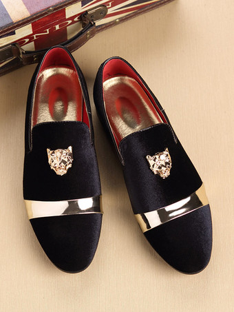 メンズ スリッポン ローファー ベルベット メタルデコレーション スエードシューズ