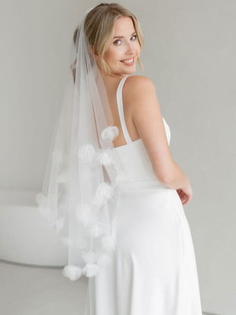 フラワーウェディングベール レースチュール カットエッジ クラシックブライダルベール