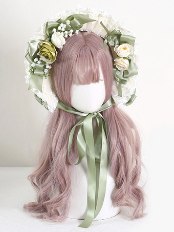 Cappelli vittoriani in pizzo con fiori cappelli da festa del tè fiocchi per cappelli Lolita accessori Lolita rosa tenue in poliestere