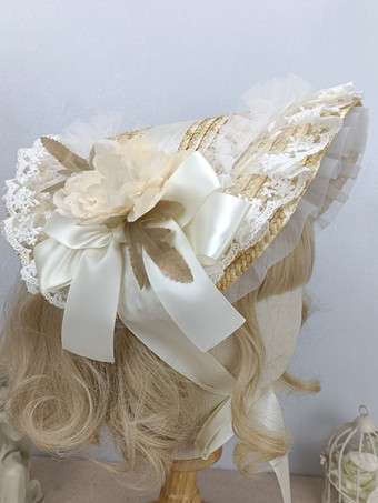 Gorros rococó victorianos con flores de encaje sombreros para fiesta de té lolita rosa con volantes lazos encaje poliéster accesorios lolita