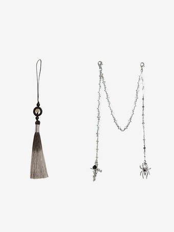 ゴシックロリータ ブラックチェーン フリンジアクセサリー ブローチ ネックレスチェーンセット