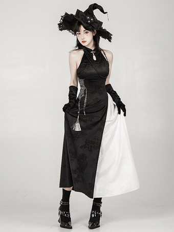 ゴシックロリータドレス カラーブロック ジャカード ブラック 魔女コスチューム ノースリーブ ジャンパードレス