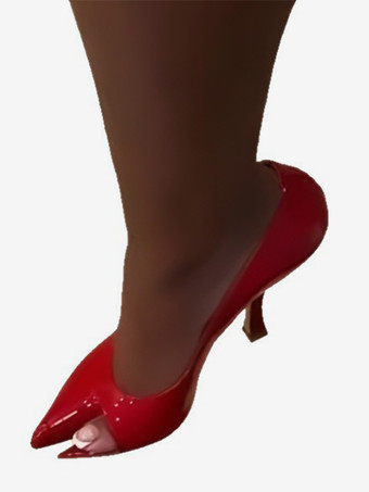 レッド 女性用セクシーなつま先スリッポンデザインレッドハイヒールパンプス