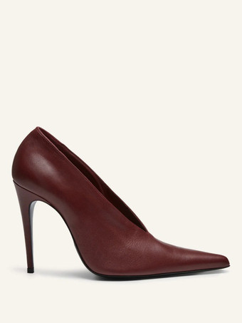 バーガンディハイヒール レディース ポインテッドトゥ スリッポンパンプス