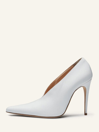 ホワイト バーガンディハイヒール レディース ポインテッドトゥ スリッポンパンプス