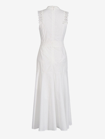 2025年夏向け、レースアイレットディテールのノースリーブロングドレス